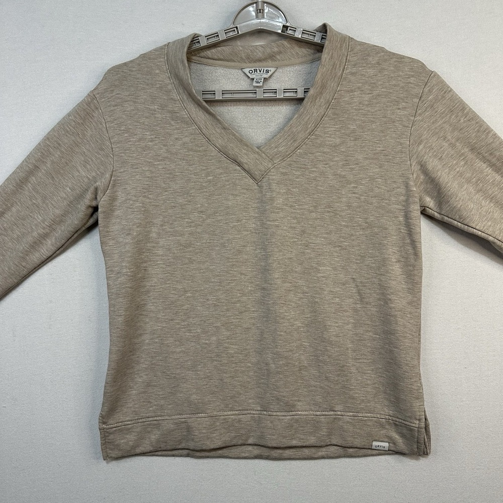Orvis Women's Small Pullover Sweatshirt V Neck Soft Modal Blend Beige‎